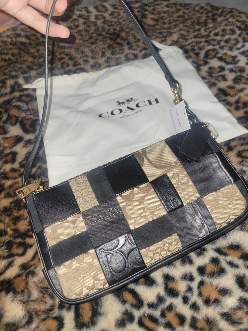 COACH Patchwork Black and Tan Shoulder Bag